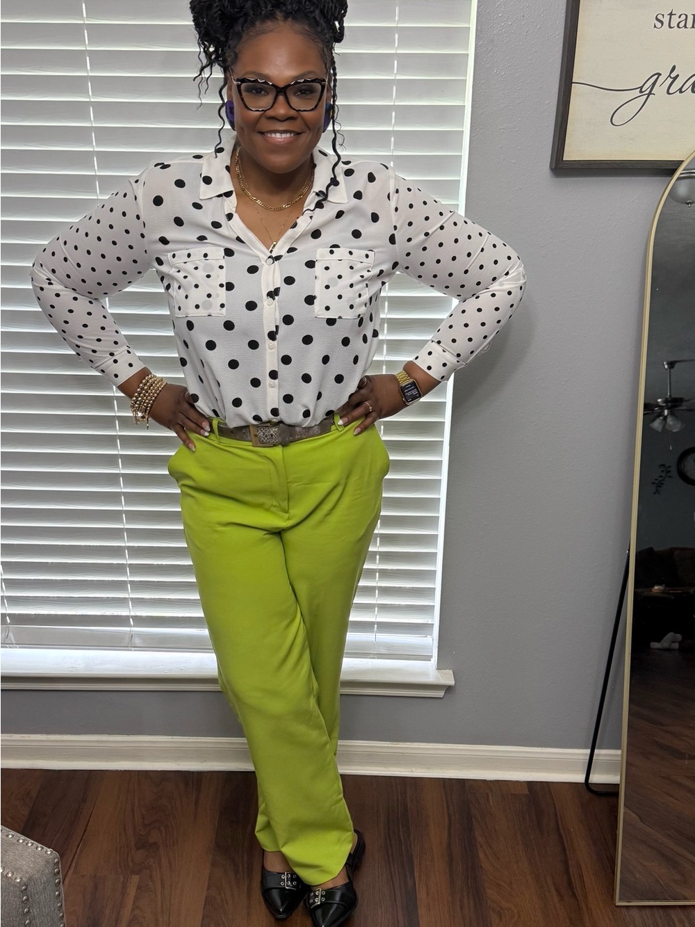 High-Rise Lime Green Straight Leg Trousers
